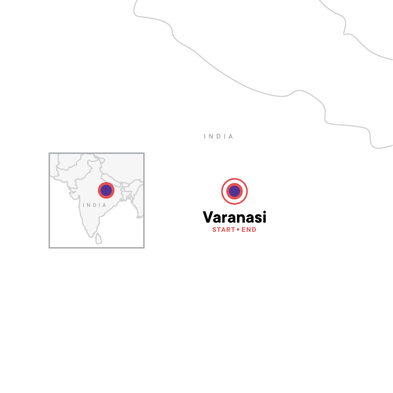 Map of the route for Varanasi Independent Adventure