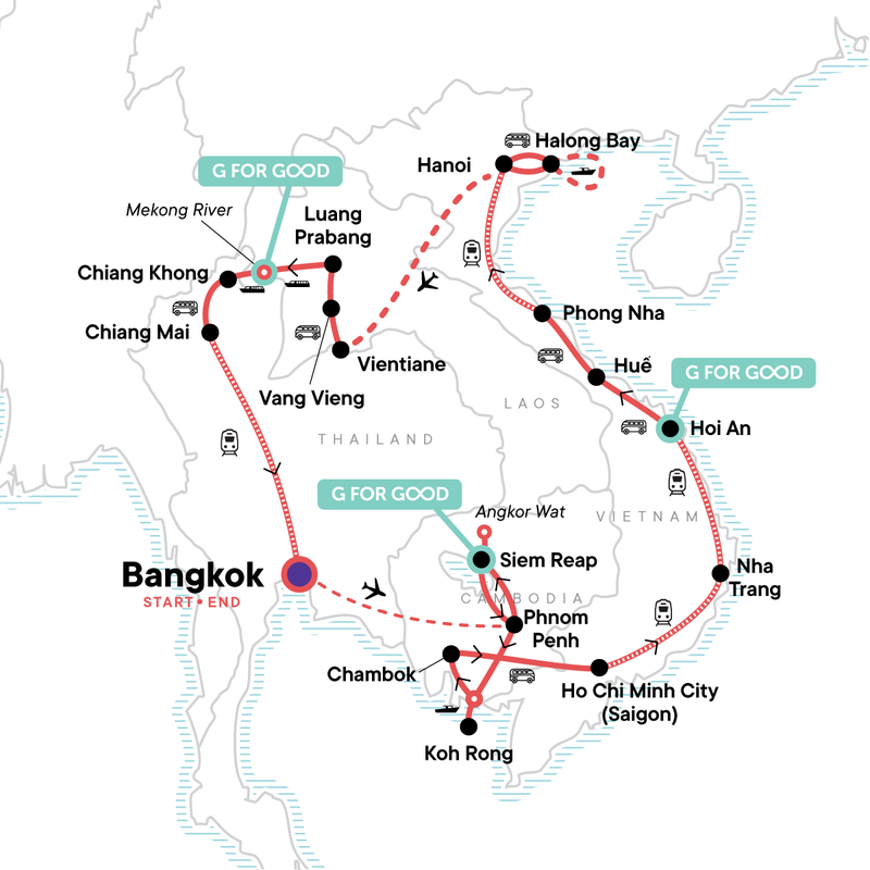 Map of the route for Southeast Asia Discovery: Seasides and Street Food