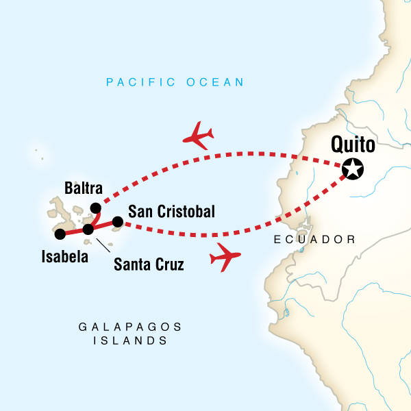 Map of the route for Galápagos on a Shoestring