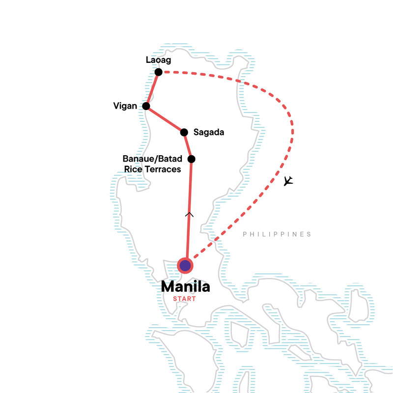 Map of the route for Northern Philippines Adventure