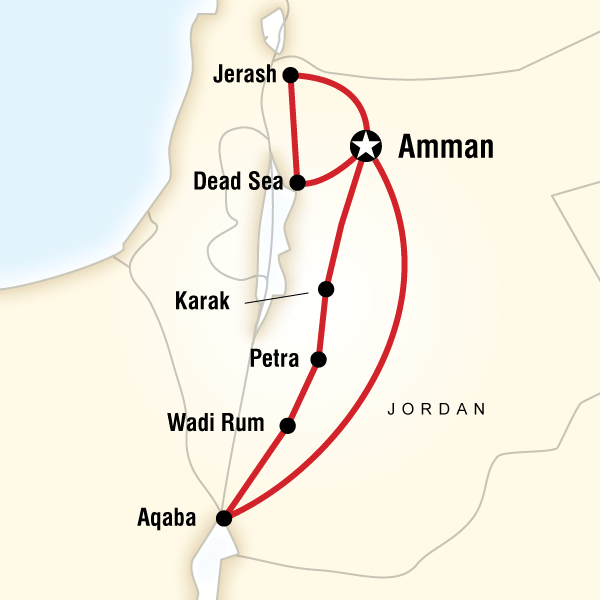 Map of the route for Highlights of Jordan