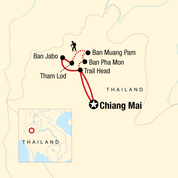 Map of the route for Ban Jabo Thailand Hilltribe Trek