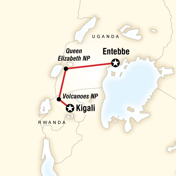Map of the route for Rwanda & Uganda Gorilla Discovery