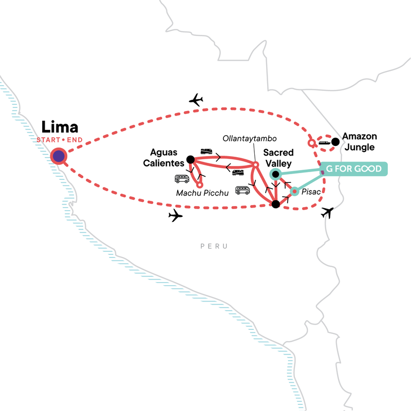 Map of the route for Peru: Lima, the Inca Trail & the Amazon