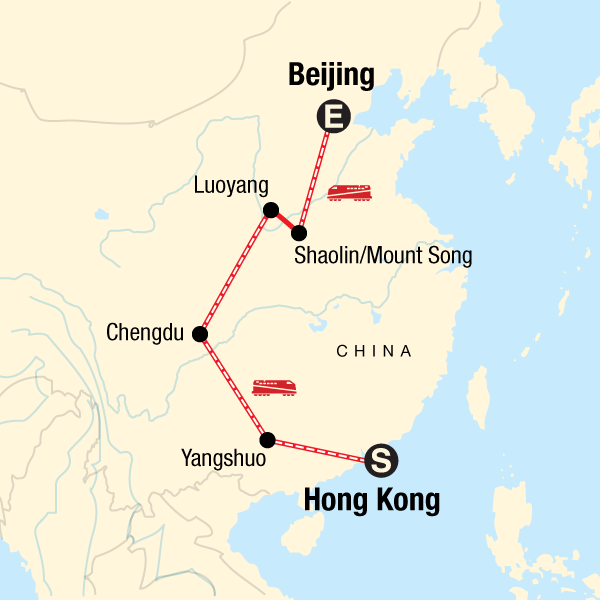 Map of the route for Hong Kong to Beijing on a Shoestring