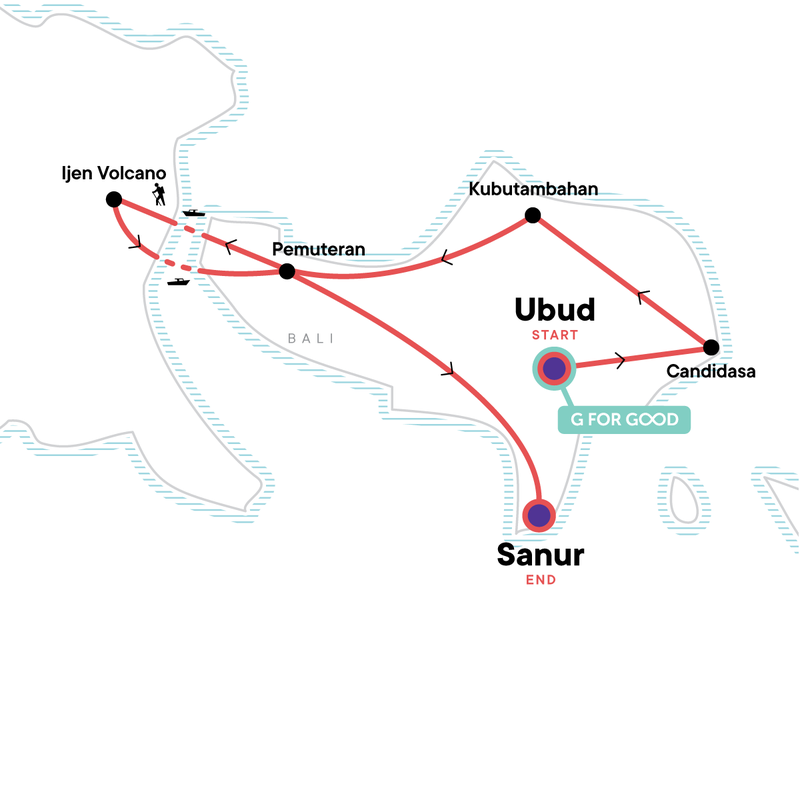 Map of the route for Active Bali