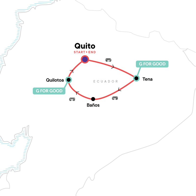 Map of the route for Ecuador: The Amazon, Cloud Forests & Crater Lakes