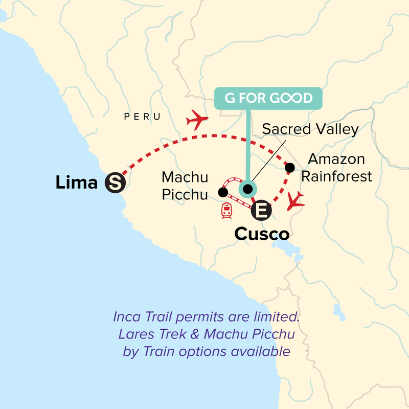 Map of the route for Journeys: Machu Picchu and the Amazon