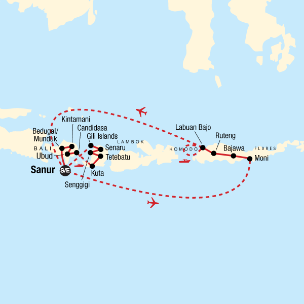 Map of the route for Islands of Indonesia