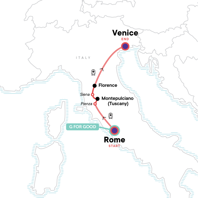 Map of the route for Highlights of Italy
