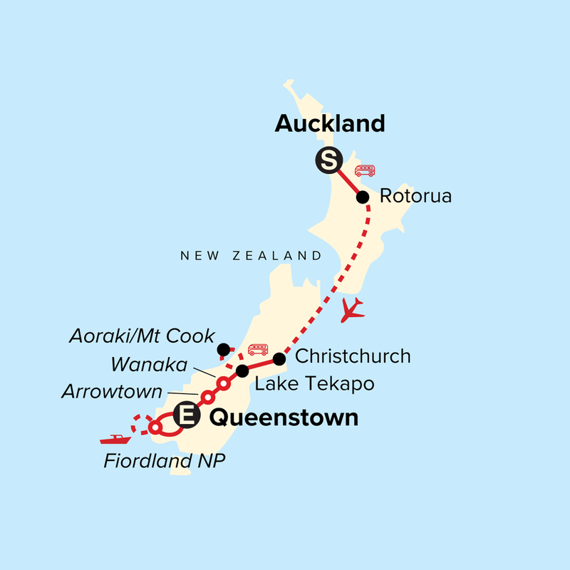 Map of the route for Journeys: Discover New Zealand
