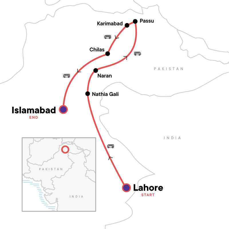 Map of the route for Pakistan: Karakoram Highway, Local Eats & Village Life