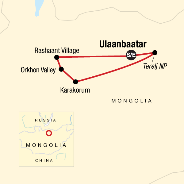 Map of the route for Local Living Mongolia—Nomadic Life