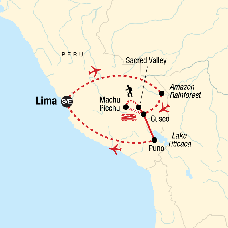 Map of the route for Journeys: Iconic Peru