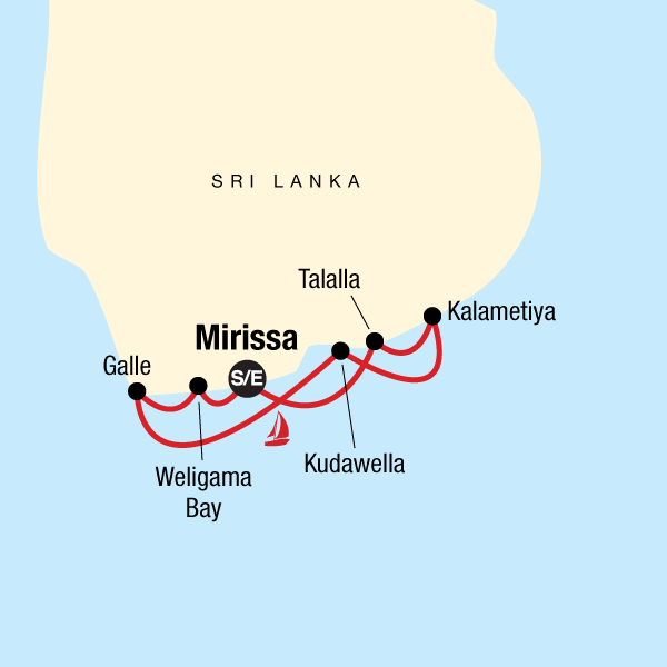 Map of the route for Sailing Sri Lanka - South Coast