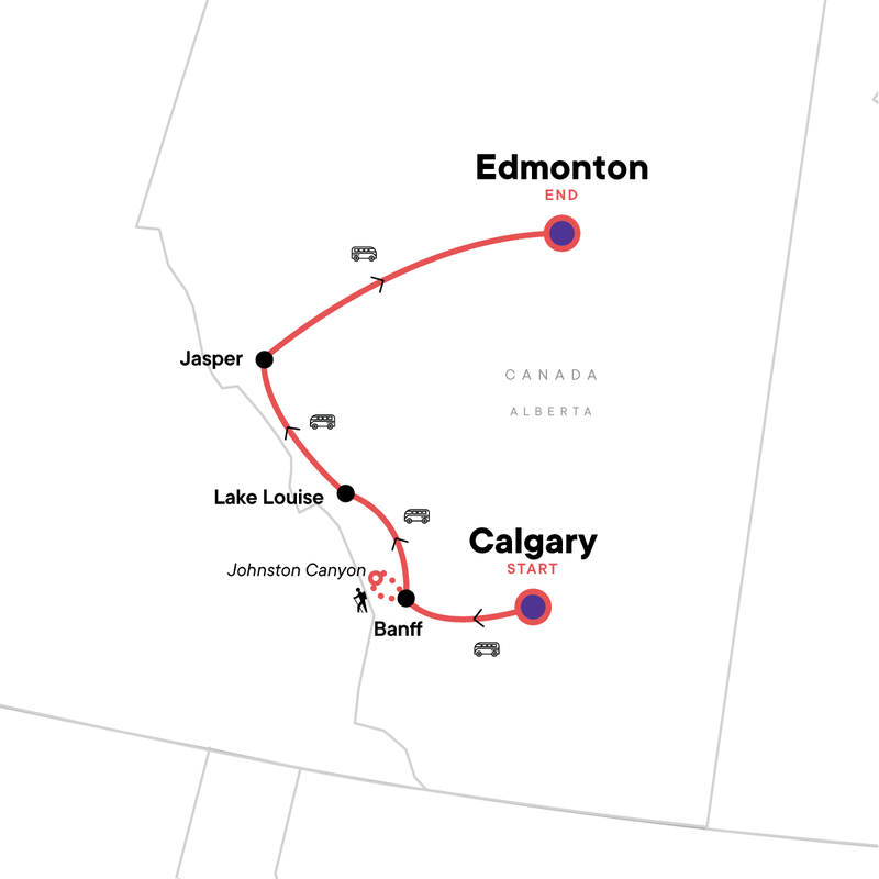 Map of the route for Canadian Rockies Winter Adventure
