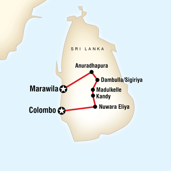 Map of the route for Journeys: Discover Sri Lanka