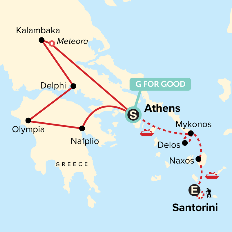 Map of the route for Journeys: Classical Greece and Her Island Jewels