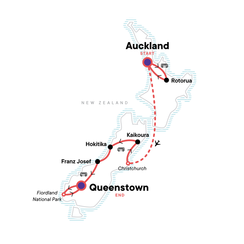 Map of the route for Solo-ish New Zealand