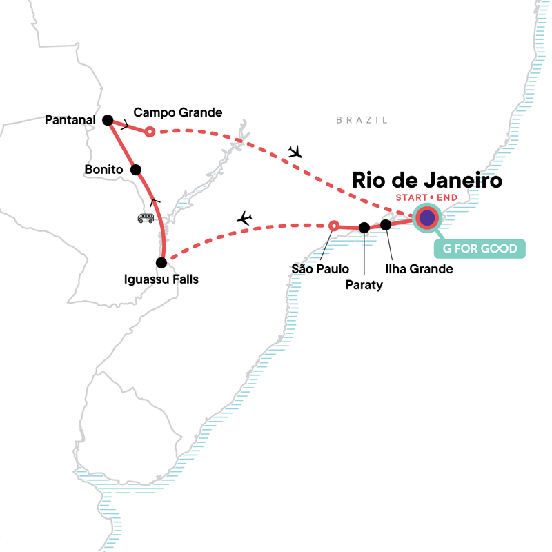 Map of the route for Wonders of Brazil