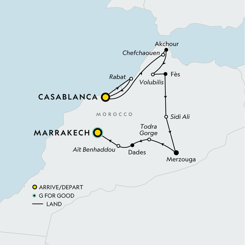 Map of the route for Signature: Morocco's Fez, Marrakech & the Sahara Desert