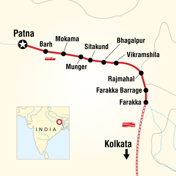 Map of the route for India River Cruise – Ganges Adventure