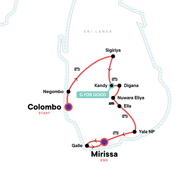 Map of the route for Sri Lanka Encompassed — Plus