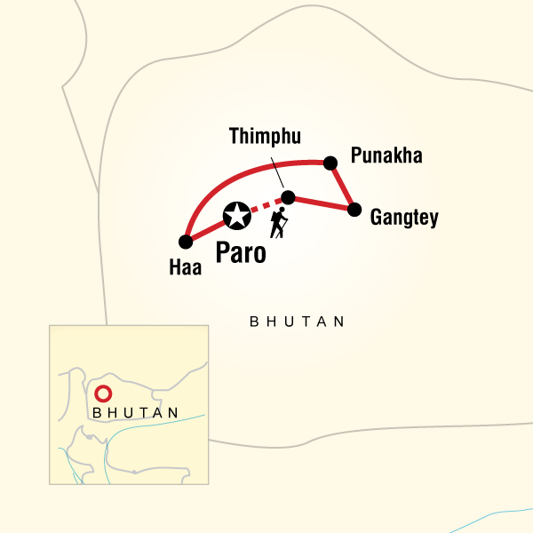 Map of the route for Bhutan Adventure