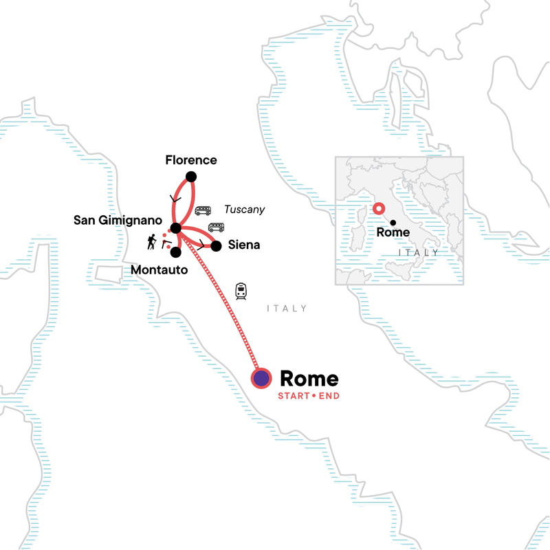 Map of the route for Local Living Italy—Tuscany San Gimignano