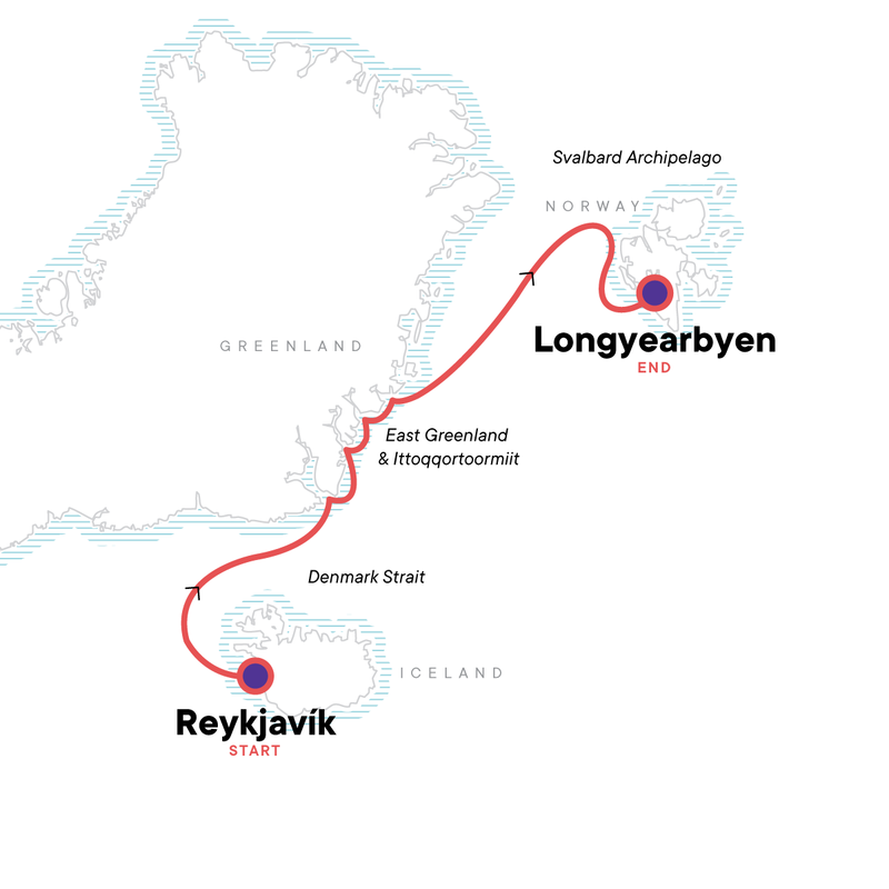 Map of the route for Arctic Highlights Northbound
