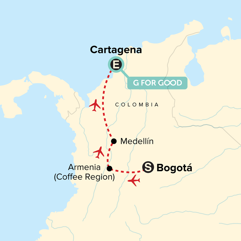 Map of the route for Journeys: Explore Colombia