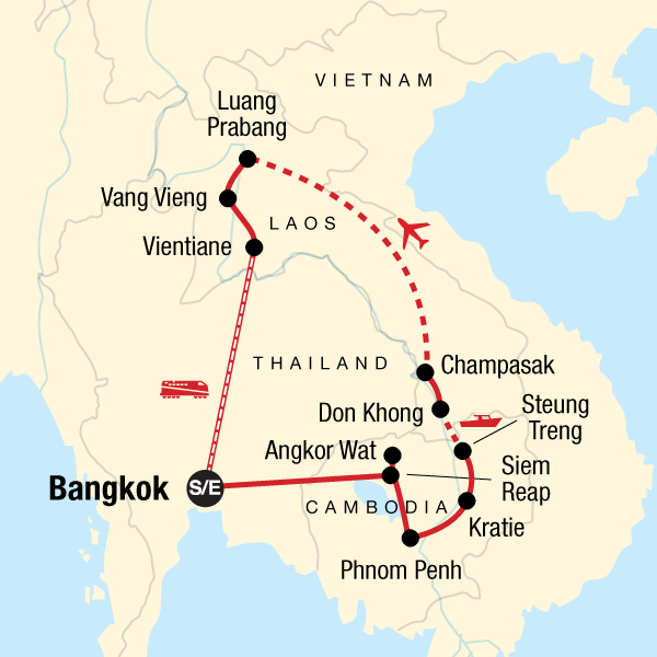 Map of the route for Cambodia & Laos Mekong Adventure