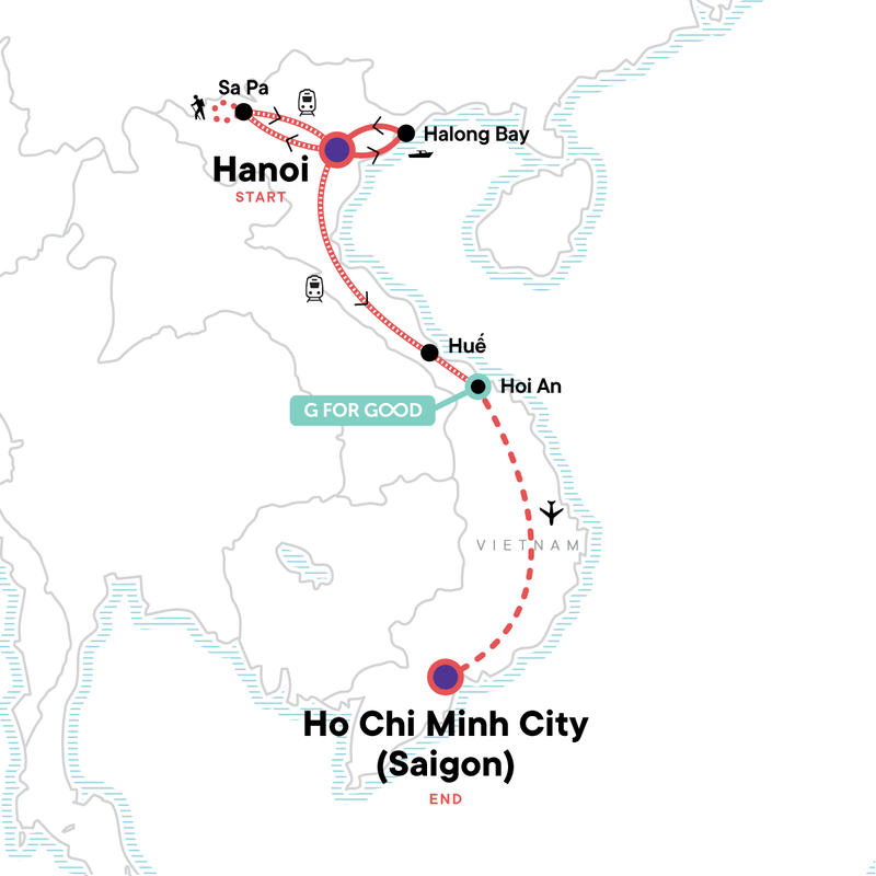 Map of the route for Classic Vietnam: Sapa to Ho Chi Minh