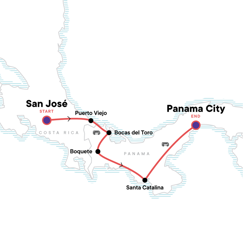 Map of the route for Panama Experience: Cloud Forests & Canals