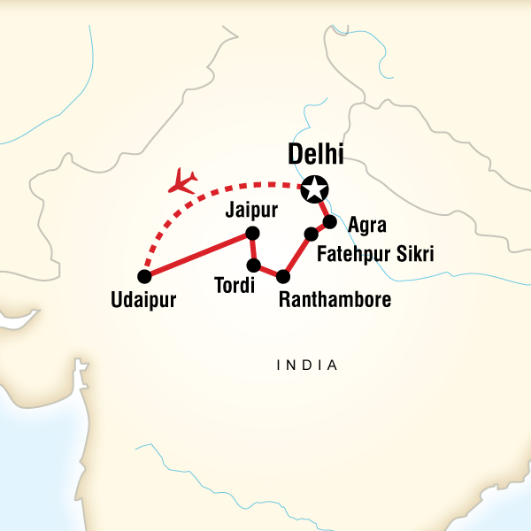 Map of the route for India Family Adventure