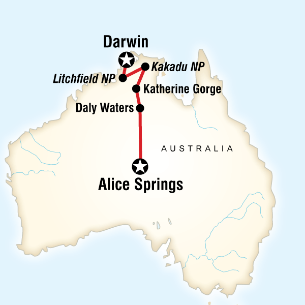 Map of the route for Alice Springs to Kakadu