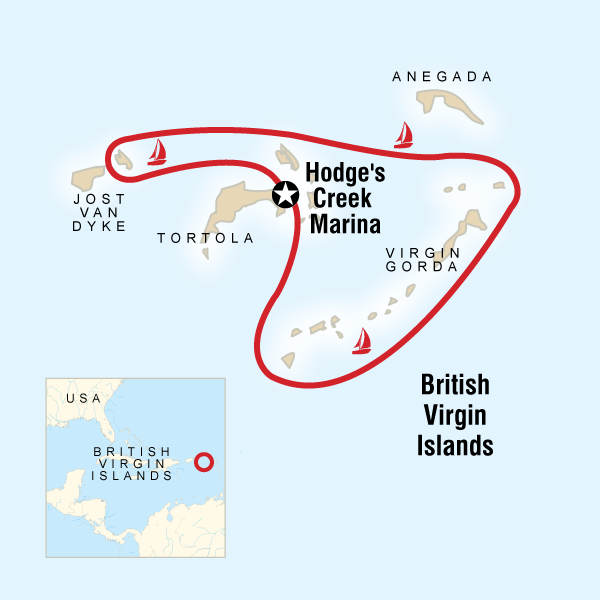 Map of the route for Sailing the British Virgin Islands – Tortola to Tortola
