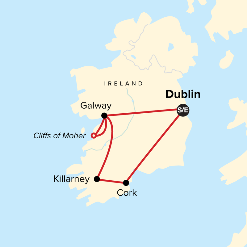 Map of the route for Journeys: Iconic Ireland