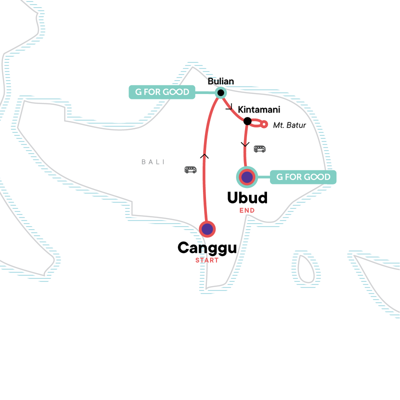 Map of the route for Bali’s Wild Heart: Soul, Surf & Spirit