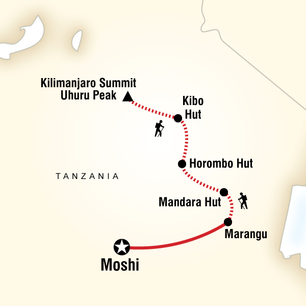 Map of the route for Mt Kilimanjaro Trek - Marangu Route