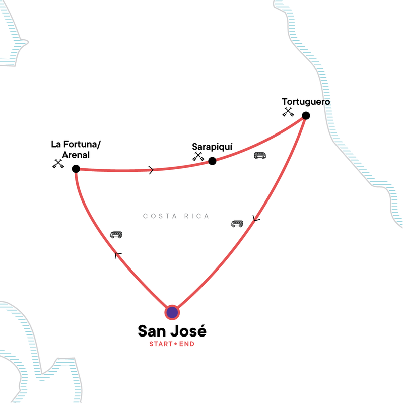 Map of the route for Costa Rica Kayaking Adventure