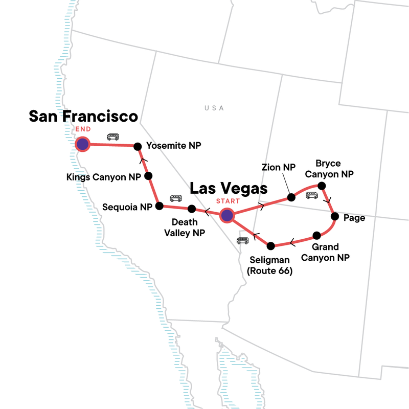 Map of the route for Best of the U.S. West