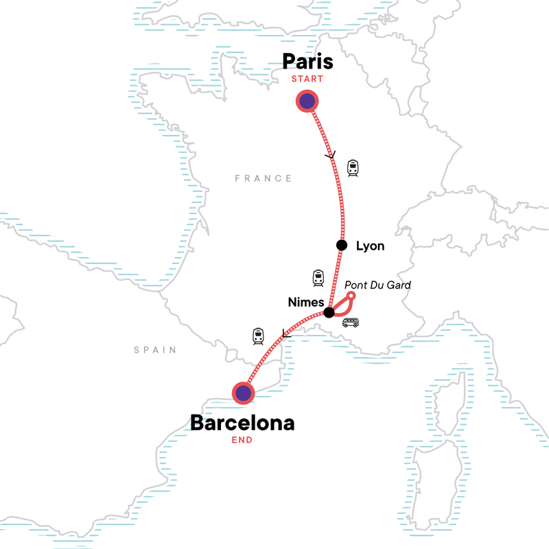 Map of the route for France to Spain: A Cultural Crossing