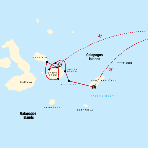 Map of the route for Galápagos — Central Islands aboard the Xavier III