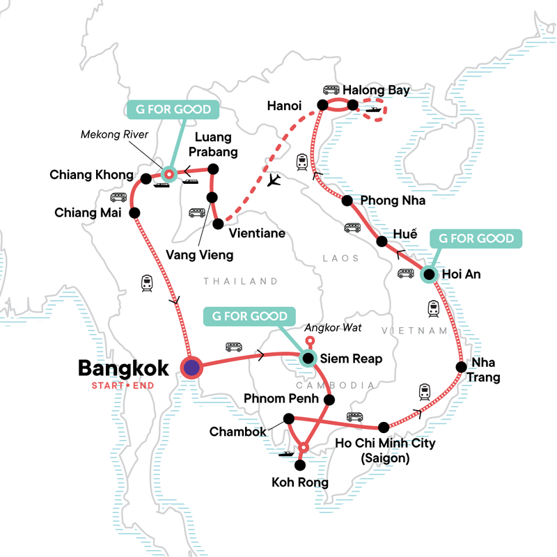 Map of the route for Southeast Asia Discovery: Seasides and Street Food