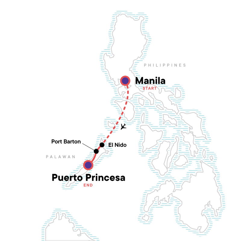 Map of the route for Philippines Palawan Adventure