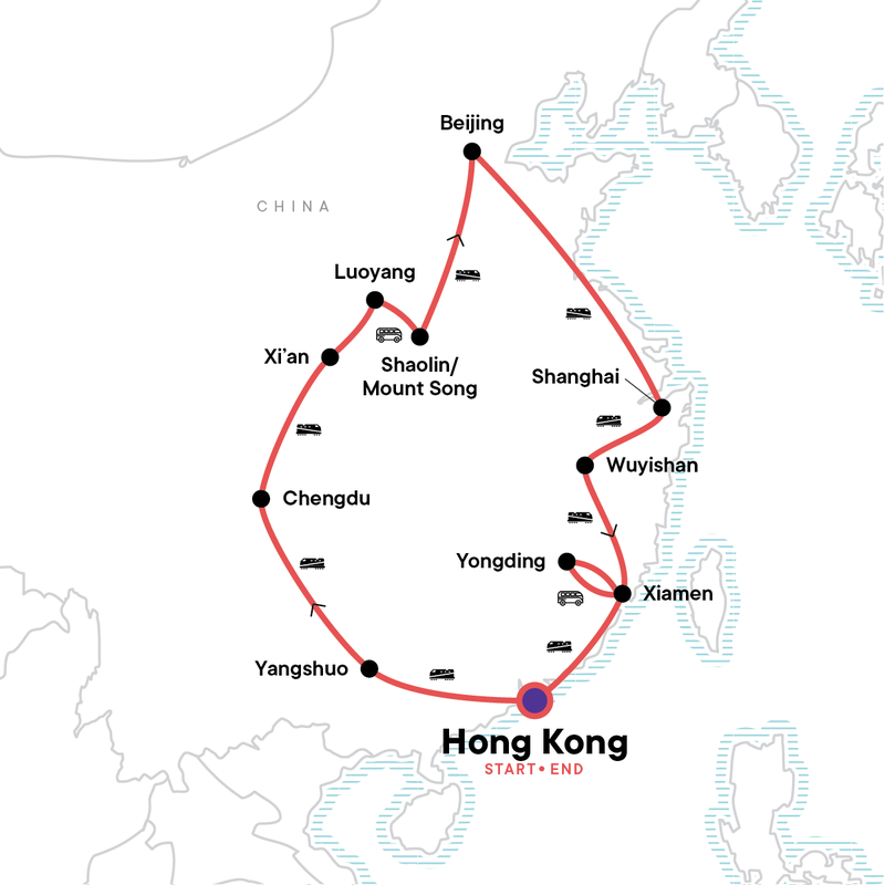 Map of the route for China: Cafés & Karst Mountains