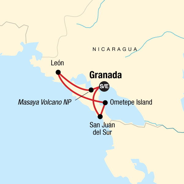 Map of the route for Essence of Nicaragua