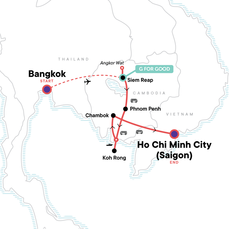 Map of the route for Cambodia: Ancient Ruins & Boat Rides
