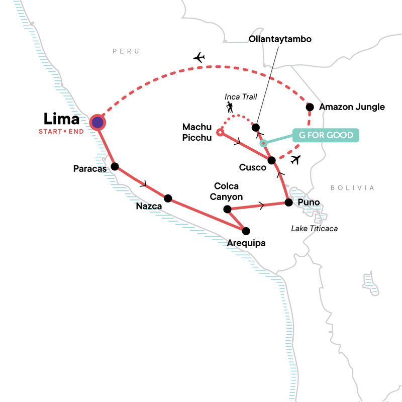 Map of the route for TailorMade Peru: Andes & Machu Picchu